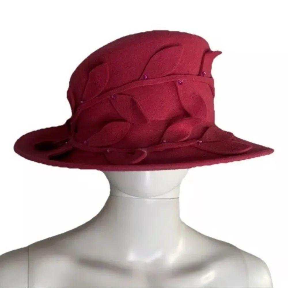 Betmar Raspberry Leaf-Embellished Hat